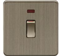 Knightsbridge 45A 1G DP switch with neon - Antique Brass