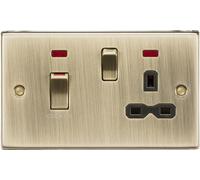 KnightsBridge 45A DP Switch and 13A switched socket with neons - antique brass