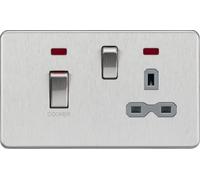 Knightsbridge 45A DP switch and 13A switched socket with neons - brushed chrome with grey insert - SFR83MNBCG
