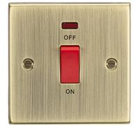 Knightsbridge 45A DP Switch with Neon (single size) - Square Edge Antique Brass