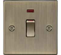 Knightsbridge 45A Switch with Neon (1G) - Antique Brass