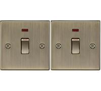 Knightsbridge 45A Switch with Neon (1G) - Antique Brass (Pack of 2)