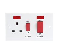 KnightsBridge 45A White 2G Double Pole 230V Electric Wall Plate Cooker Switch and 13A Socket with Neons