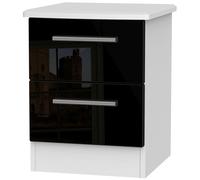 Knightsbridge Bedside Cabinet - 2 Drawer - Black Gloss and White