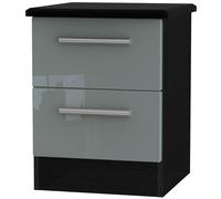 Knightsbridge Bedside Cabinet - 2 Drawer - Grey Gloss and Black