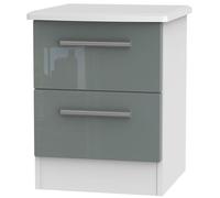 Knightsbridge Bedside Cabinet - 2 Drawer - Grey Gloss and White