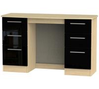 Knightsbridge Black Gloss and Light Oak 6 Drawer Double Dressing Table
