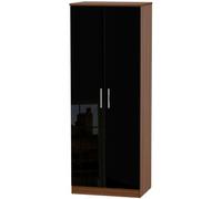 Knightsbridge Black Gloss and Walnut Effect 2 Door Plain Tall Wardrobe
