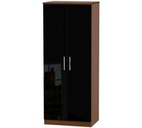 Knightsbridge Black Gloss and Walnut Effect 2 Door Plain Wardrobe