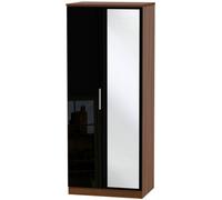 Knightsbridge Black Gloss and Walnut Effect 2 Door Wardrobe - 1 Mirror