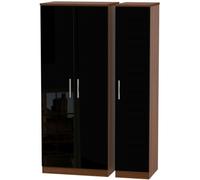 Knightsbridge Black Gloss and Walnut Effect 3 Door Triple Wardrobe