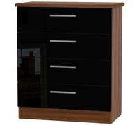Knightsbridge Black Gloss and Walnut Effect 4 Drawer Chest