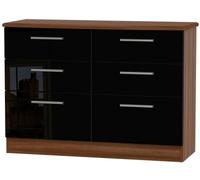 Knightsbridge Black Gloss and Walnut Effect 6 Drawer Midi Chest