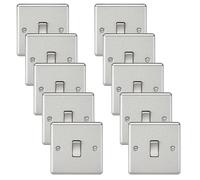 Knightsbridge CL2BCx10 Rounded Edge 10AX 1G 2-Way Plate Switch - Brushed Chrome (10 Pack)
