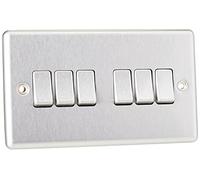 Knightsbridge CL42BC 10A 6G 2 Way Plate Switch-Rounded Edge Brushed Chrome