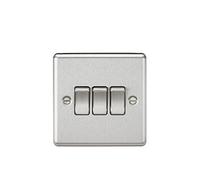 Knightsbridge CL4BC 10 A 3G Rounded Edge Brushed Chrome 2 Way Plate Switch, Silver