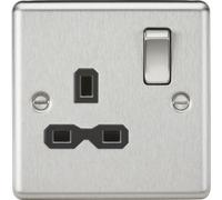KNIGHTSBRIDGE CL7BC 13A 1G DP Switched Socket with Black Insert-Rounded Edge Brushed Chrome