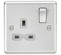 Knightsbridge CL7BCG 13A 1G Rounded Edge DP Switched Socket with Grey Insert, Silver
