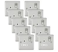 Knightsbridge CL7BCWx10 Rounded Edge 13A 1G DP Switched Socket - Brushed Chrome + White Insert (10 Pack)