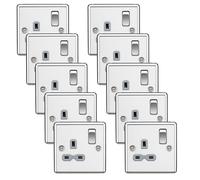 Knightsbridge CL7PCGx10 Rounded Edge 13A 1G DP Switched Socket - Polished Chrome + Grey Insert (10 Pack)