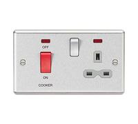Knightsbridge CL83BCG DP Cooker Switch & Switched Socket with Neons & Grey Insert, Rounded Edge Brushed Chrome, 45 A/13 A