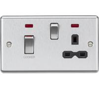 Knightsbridge CL83MNBC Rounded Edge 45A DP Cooker Switch + 13A Switched Socket + Neon - Brushed Chrome + Black Insert