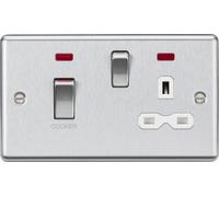 Knightsbridge CL83MNBCW Rounded Edge 45A DP Cooker Switch + 13A Switched Socket + Neons - Brushed Chrome + White Insert