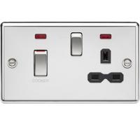 Knightsbridge CL83MNPC Rounded Edge 45A DP Cooker Switch + 13A Switched Socket + Neon - Polished Chrome + Black Insert