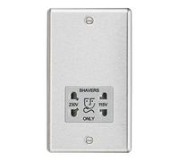 Knightsbridge CL89BCG Round Edge Dual Voltage Shaver Socket in Brushed Chrome with Grey Insert, Silver