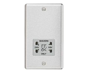Knightsbridge CL89BCG Round Edge Dual Voltage Shaver Socket in Brushed Chrome with Grey Insert, Silver