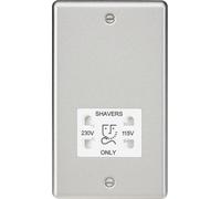KnightsBridge 115-230V Dual Voltage Shaver Socket with White Insert - Rounded Edge Brushed Chrome