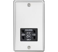 Knightsbridge Round Edge Dual Voltage Shaver Socket in Polished Chrome with Black Insert