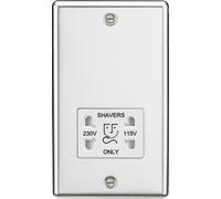 Knightsbridge Round Edge Dual Voltage Shaver Socket in Polished Chrome with White Insert