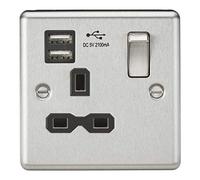 Knightsbridge CL91BC Switched Socket Dual USB Charger Slots with Black Insert, Rounded Edge Brushed Chrome, 13 A, 1G