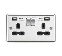 Knightsbridge CL9224PC 13A 2G Switched Socket with Dual USB Charger A + A (2.4A) - Polished Chrome with Black Insert