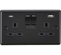 Knightsbridge CL9940MBB Rounded Edge 13A 2G SP Switched Socket + 2xUSB A+C (5V DC 4.0A Shared) - Matt Black