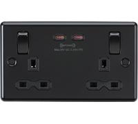 Knightsbridge CL9965MBB Rounded Edge 13A 2G DP Switched Socket with Dual USB-C (65W DUAL FASTCHARGE) - Matt Black + Black Insert