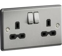 Knightsbridge CL9BC 13A 2G DP Switched Socket with Black Insert-Rounded Edge Brushed Chrome