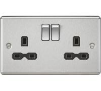 Knightsbridge CL9BC Rounded Edge 13A 2G DP Switched Socket - Brushed Chrome + Black Insert