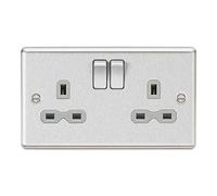 Knightsbridge CL9BCG Rounded Edge 13A 2G DP Switched Socket - Brushed Chrome + Grey Insert