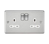 KNIGHTSBRIDGE CL9BCW 13A 2G DP Switched Socket with White Insert-Rounded Edge Brushed Chrome