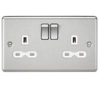 Knightsbridge CL9BCW Rounded Edge 13A 2G DP Switched Socket - Brushed Chrome + White Insert