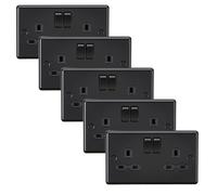 Knightsbridge CL9MBBx5 Rounded Edge 13A 2G DP Switched Socket - Matt Black (5 Pack)