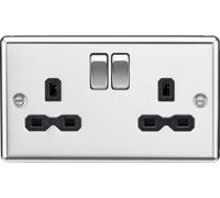 Knightsbridge CL9PC Rounded Edge 13A 2G DP Switched Socket - Polished Chrome + Black Insert