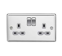 Knightsbridge CL9PCG Rounded Edge 13A 2G DP Switched Socket - Polished Chrome + Grey Insert