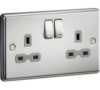 Knightsbridge CL9PCG 13A 2G DP Switched Socket with Grey Insert - Rounded Edge Polished Chrome, 7.5 mm*85.75 mm*146.5 mm