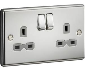 Knightsbridge CL9PCG 13A 2G DP Switched Socket with Grey Insert - Rounded Edge Polished Chrome, 7.5 mm*85.75 mm*146.5 mm