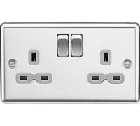 KnightsBridge 13A 2G DP Switched Socket with Grey Insert - Rounded Edge Polished Chrome