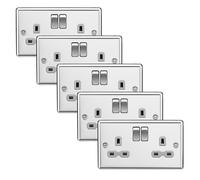 Knightsbridge CL9PCGx5 Rounded Edge 13A 2G DP Switched Socket - Polished Chrome + Grey Insert (5 Pack)