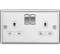 Knightsbridge CL9PCW Rounded Edge 13A 2G DP Switched Socket - Polished Chrome + White Insert